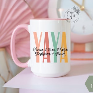 Yaya Mug With Grandkids Names Mug for Yaya Personalized Yaya Coffee Mug Custom Kids Names Yaya Cup Yaya Mother’s Day Yaya Gift for Yaya Mug