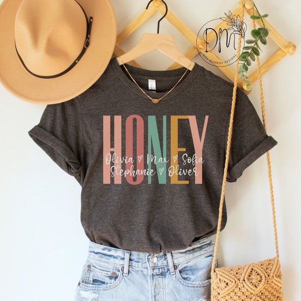 Honey Shirt With Grandkids Names Honey Tshirt Personalized Honey Shirt Custom Kids Names Honey Gift for Honey Mother’s Day Honey T-Shirt