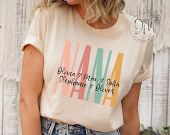 Nana Shirt With Grandkids Names Nana Tshirt Personalized Nana Shirt Custom Kids Names Nana Gift for Nana Mother’s Day Nana Shirt for Nana