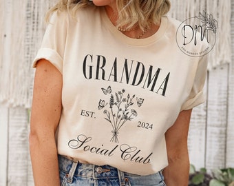 Grandma Shirt, Grandma Social Club Shirt, Custom Grandma Tshirt, Grandma Est. Personalized Grandma Gift Pregnancy Reveal Grandma Mothers Day