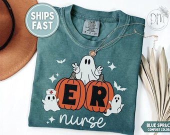 ER Nurse Halloween Shirt Halloween Emergency Room Nurse Shirt Spooky ER Nurse Tshirt Emergency Department Pumpkin Shirt Ghost ER Nurse Shirt