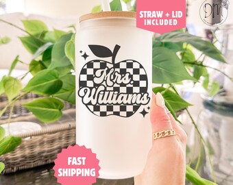 Personalized Teacher Glass Coffee Cup Personalized Teacher Tumbler Custom Name Teacher Cup for Teacher Gift for Teacher Appreciation Gift