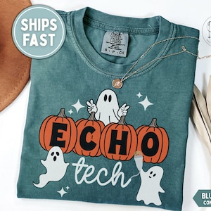 Halloween Echo Tech Shirt, Echo Tech Halloween T-shirt, One Spooky Echocardiogram Technician Shirt, Ghost Cardiac Sonographer Pumpkin Shirt