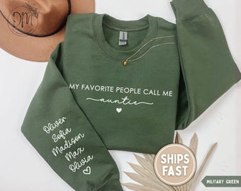 Custom Auntie Sweatshirt with Names on Sleeve Personalized Auntie Gift for Auntie Mother's Day Sweatshirt Promoted to Auntie Sweater