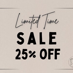 May include: A beige graphic with a black border featuring the text Limited Time in a cursive font, followed by the bold text SALE and 25% OFF. A circular logo with the letters DM and a leaf illustration is positioned in the bottom right corner.