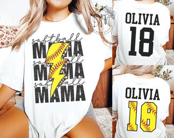Softball Mama Shirt Mama Softball Custom Number on Back Shirt Softball Mama Gift Softball Mom Game Day Shirt Softball Mom Mothers Day Gift