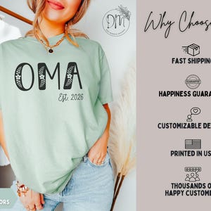 Oma Shirt, Floral Oma Established Shirt, Personalized Oma Est Shirt, New Oma Pregnancy Reveal Oma Mothers Day Gift for Oma Est 2026 Shirt zdjęcie 6