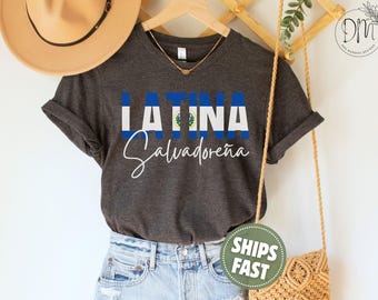 Salvadoreña Latina Shirt, El Salvador Flag Shirt, Regalo Para Salvadoreña, Proud Salvadoreña Gift for Salvadoran Hispanic Heritage Month