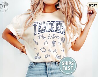 Personalized Teacher Shirt Comfort Colors Elementary Teacher T-shirt Custom Teacher Appreciation Gift for Teacher Back to School Shirt