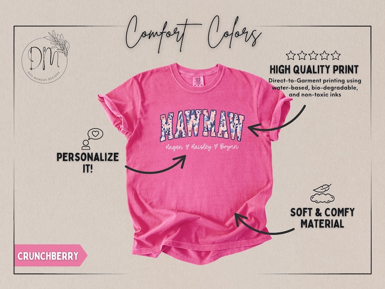 Camisa personalizada para abuela, camisa floral para abuela con nombres de nietos, regalo personalizado para abuela, regalo para el día de la madre, Grammy imagen 4
