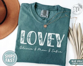 Lovey Shirt, Personalized Lovey T-shirt, Wildflowers Lovey Shirt, Grandkid Names Lovey Shirt, Floral Lovey Shirt for Lovey Mother's Day Gift