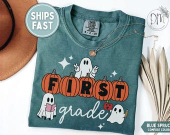 Halloween First Grade Shirt, First Grade Teacher Halloween Shirt, Spooky First Grade Crew, One Spooky Teacher, Elementary Halloween T-shirt