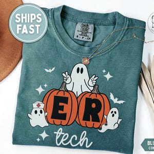 Halloween ER Tech Shirt ER Tech Halloween Shirt Spooky ER Technician Shirt Halloween Emergency Room Tech Shirt Er Tech Pumpkin Tshirt image 1