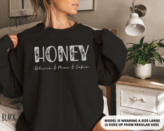 Honey Sweatshirt Personalized Honey Sweatshirt Floral Honey Crewneck Grandkid Names Honey Sweater Honey Gift for Honey Mothers Day Gift Etsy