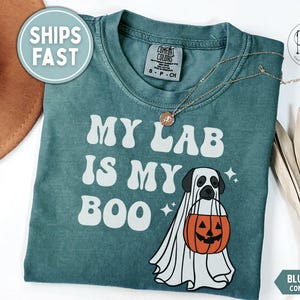 Halloween Black Lab Shirt, Ghost Dog Halloween Tee, Lab Mom Tee, Retro Halloween Labrador Mama Gift for Dog Lover, My Lab Is My Boo Dog Mama