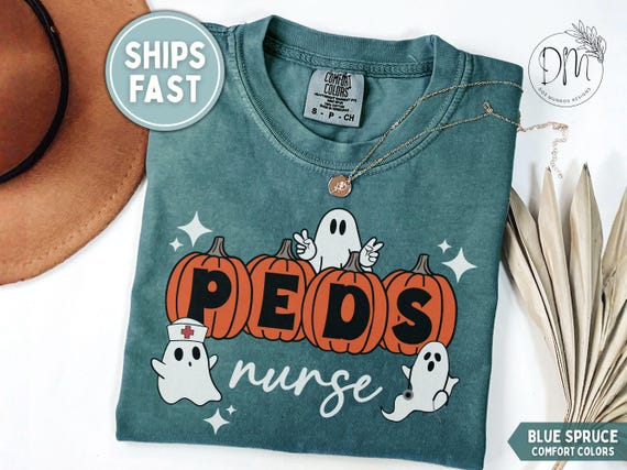Halloween Pediatric Nurse Shirt, Peds Nurse Halloween T-shirt, Peds Nurse Pumpkin Tee, Spooky Pediatric Nurse Hospital Halloween Party Shirt
