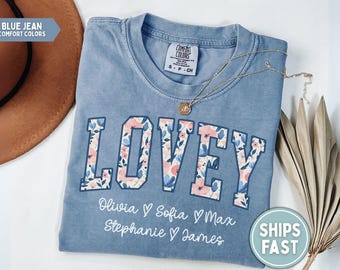 Lovey Shirt Personalized Lovey T-shirt Boho Floral Lovey Shirt with Grandkid Names Lovey Shirt Custom Lovey Gift for Lovey Mother's Day Gift