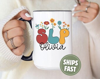 Personalized SLP Mug, Wildflower Speech Language Pathologist Mug, Personalized SLP Gift, Gift for Speech Therapist, SLP Grad Gift, Speechie