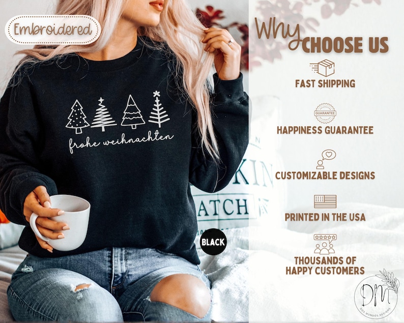 Embroidered Frohe Weihnachten Sweatshirt Embroidered Christmas Sweatshirt 2025 German Christmas Sweatshirt Embroidered Fröhliche Weihnachten immagine 5