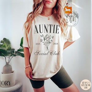 Auntie Comfort Colors Shirt, Auntie Social Club Shirt, Personalized Auntie Tshirt Auntie Est. Custom Gift For Auntie Pregnancy Reveal Auntie