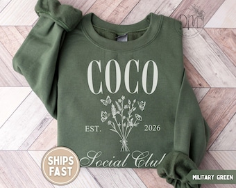 Coco Sweatshirt, Coco Social Club Sweatshirt, Personalized Coco Sweater, Custom Coco Gift For Coco Pregnancy Reveal Coco Mother's Day Gift