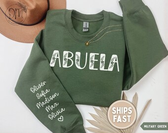 Abuela Sweatshirt, Custom Abuela Sweatshirt with Grandkid Names on Sleeve, Custom Abuela Gift for Abuela Sweater for Abuela Mothers Day Gift