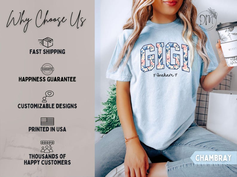 Camisa personalizada para abuela, camisa floral para abuela con nombres de nietos, regalo personalizado para abuela, regalo para el día de la madre, Grammy imagen 7