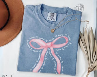 Comfort Colors Mama Shirt Pink Bow Mama Shirt Mama Bow Shirt Bow Mama T-shirt Pink Ribbon Mama Tee Bow Mama Gift for Mama Mothers Day Gift