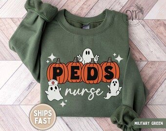 Halloween Pediatric Nurse Sweatshirt Peds Nurse Halloween Sweatshirt Peds Nurse Pumpkin Sweater Spooky Pediatric Nurse Sweatshirt
