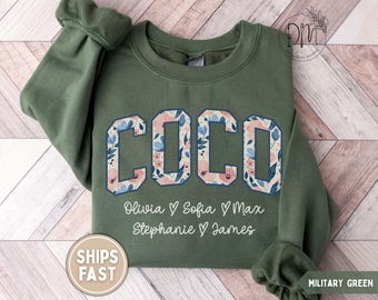 Floral Coco Sweatshirt Personalized Coco Sweatshirt with Grandkid Names Custom Coco Sweatshirt Custom Coco Gift for Coco Mother's Day Gift
