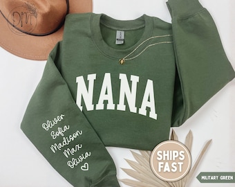 Nana Sweatshirt with Grandkid Names on Sleeve Personalized Nana Sweatshirt Custom Nana Sweatshirt for Nana Gift for Nana Mother's Day Gift