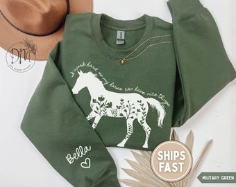 Custom Horse Sweatshirt Name Sleeve Personalized Horse Sweatshirt Custom Horse Lover Gift for Horse Lover Sweatshirt Equestrian Sweatshirt