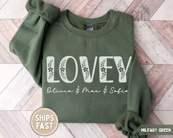 Lovey Sweatshirt, Personalized Lovey Sweatshirt, Wildflowers Lovey Crewneck, Grandkid Names Lovey Sweater, Lovey Gift for Lovey Mothers Day