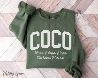 Coco Sweatshirt with Grandkid Names Personalized Coco Sweatshirt Custom Names Coco Sweatshirt Custom Coco Gift for Coco Mother's Day Gift