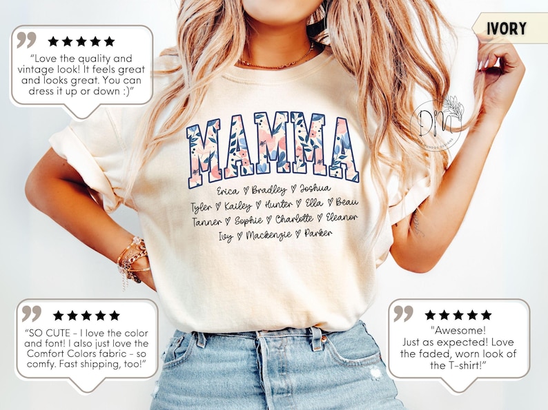 Camisa personalizada para abuela, camisa floral para abuela con nombres de nietos, regalo personalizado para abuela, regalo para el día de la madre, Grammy imagen 6