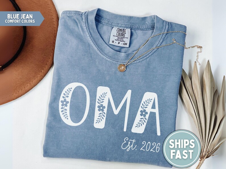 Oma Shirt, Floral Oma Established Shirt, Personalized Oma Est Shirt, New Oma Pregnancy Reveal Oma Mothers Day Gift for Oma Est 2026 Shirt zdjęcie 2