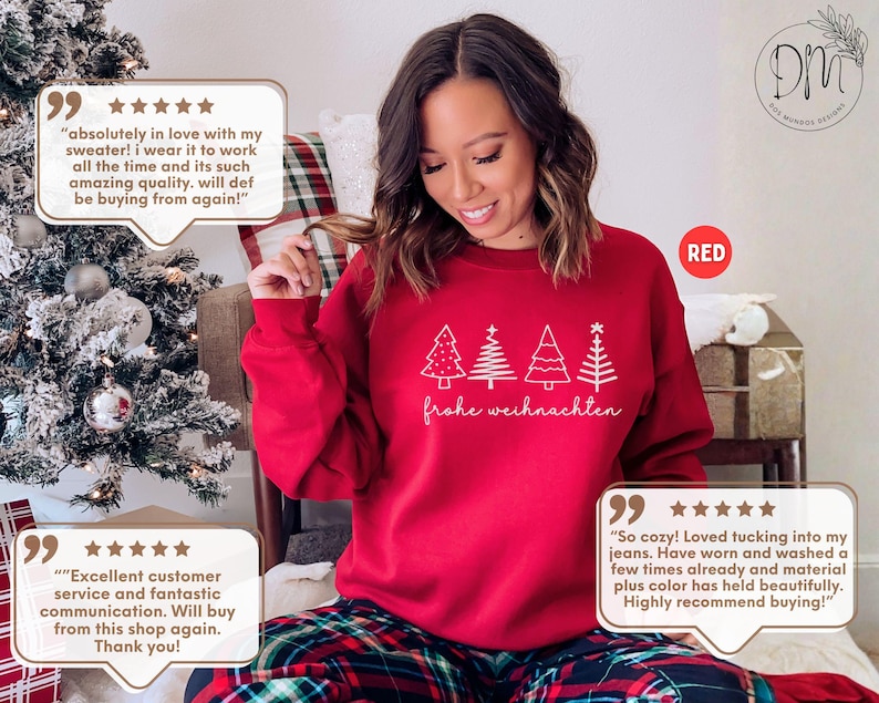 Embroidered Frohe Weihnachten Sweatshirt Embroidered Christmas Sweatshirt 2025 German Christmas Sweatshirt Embroidered Fröhliche Weihnachten immagine 4