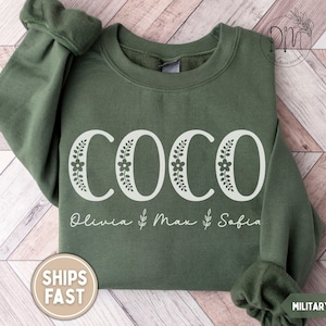Coco Sweatshirt, Personalized Coco Sweatshirt, Wildflowers Coco Crewneck, Grandkid Names Coco Sweater, Floral Coco Gift for Coco Mothers Day
