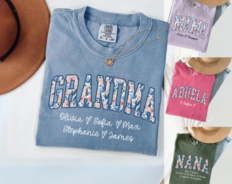 Personalized Grandma Shirt Floral Grandma Shirt with Grandkid Names Custom Grandma Gift for Grandma Mothers Day Gift Grammy