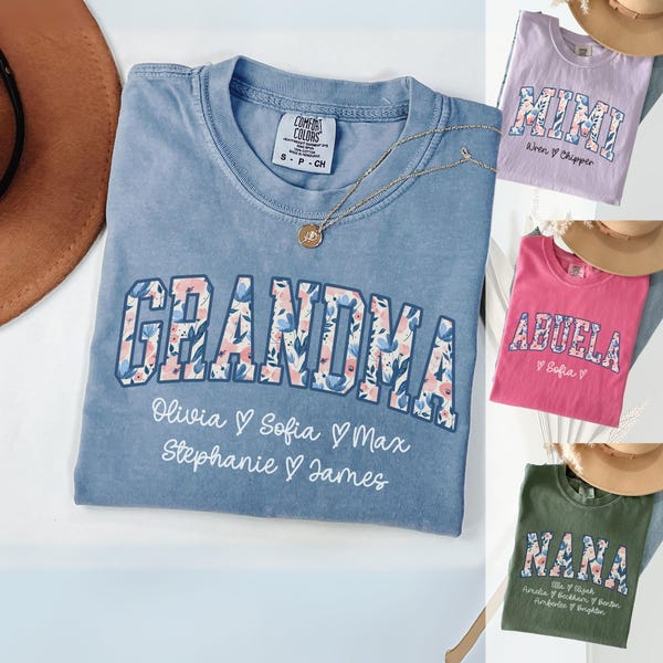 Personalized Grandma Shirt Floral Grandma Shirt with Grandkid Names Custom Grandma Gift for Grandma Mothers Day Gift Grammy