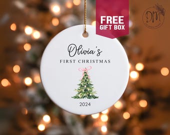 Baby&#39;s First Christmas Personalized Ornament My First Christmas 2024 Ornament Pink Bow Baby Girl Christmas Gift for New Baby Girl Ornament