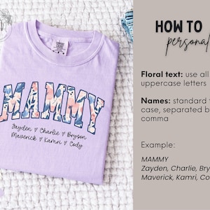 Camisa personalizada para abuela, camisa floral para abuela con nombres de nietos, regalo personalizado para abuela, regalo para el día de la madre, Grammy imagen 2