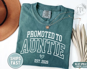 Camiseta "Ascendida a Tía", camiseta "Tía Establecida", camiseta "Tía Est.", regalo para el Día de la Madre para la Tía, camiseta para revelar el embarazo.