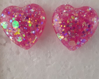 Hot Pink 80s Glitter Heart Earrings