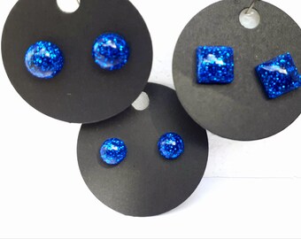 Set of three midnight blue glitter earrings