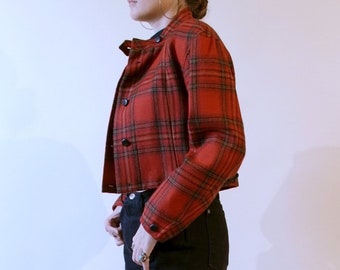 Vintage Albert Nipon Plaid Cropped Blazer Jacket Wool