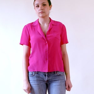 100% Silk 90s Hot Pink Button Up Tee