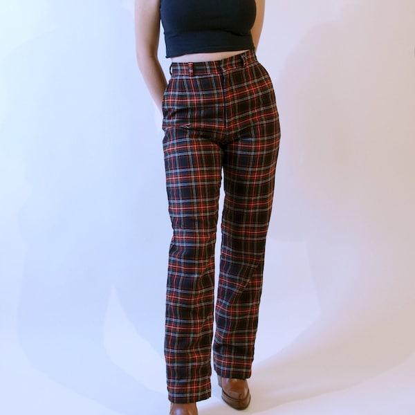 Vintage Wool Plaid High Waisted Trousers