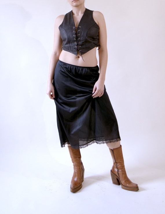 Black Midi Slip Skirt 70s Semi Sheer Half Slip - image 6