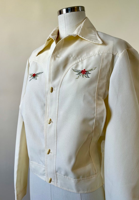 70s Embroidered Light Weight Cream Jacket - image 3